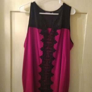 Red top with black lace detail